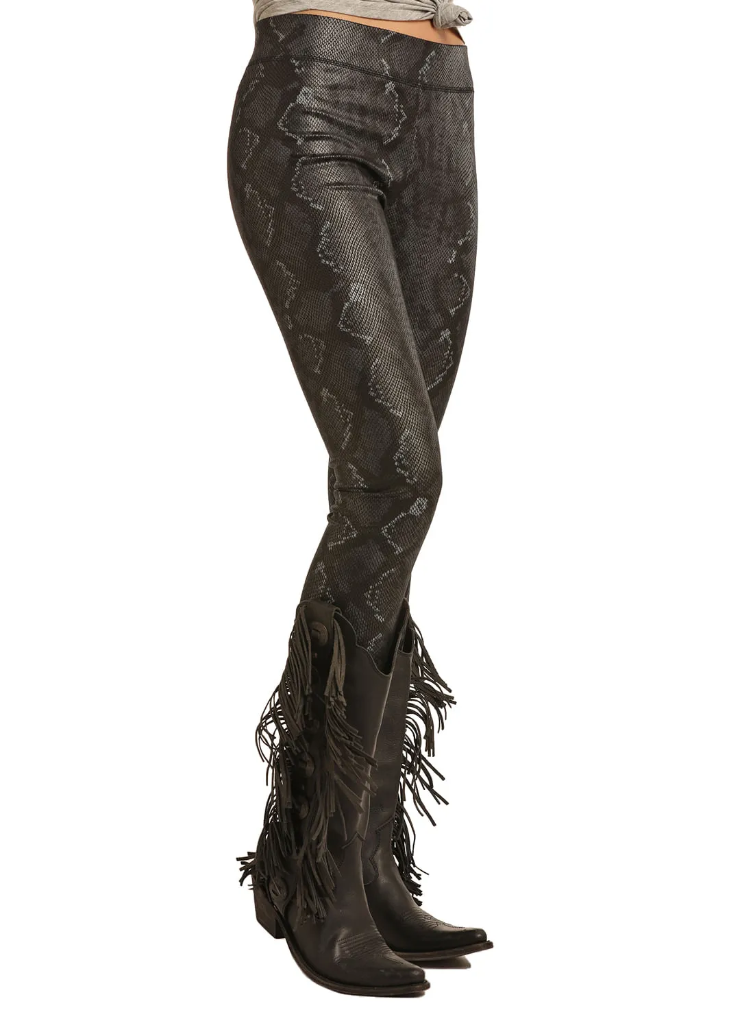 Ladies Panhandle Slim Black Snakeskin Leggings