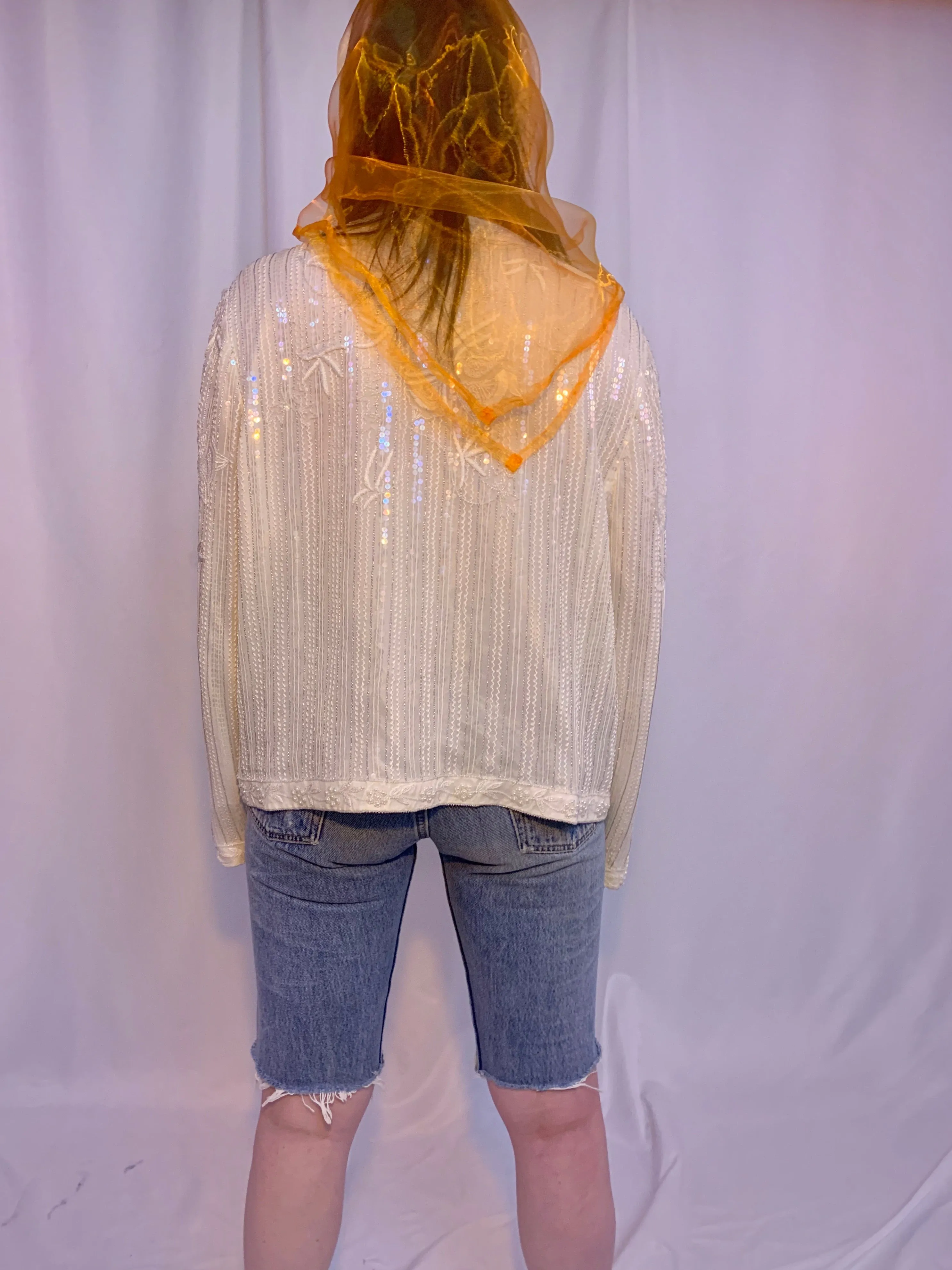 Large orange sheer square scarf