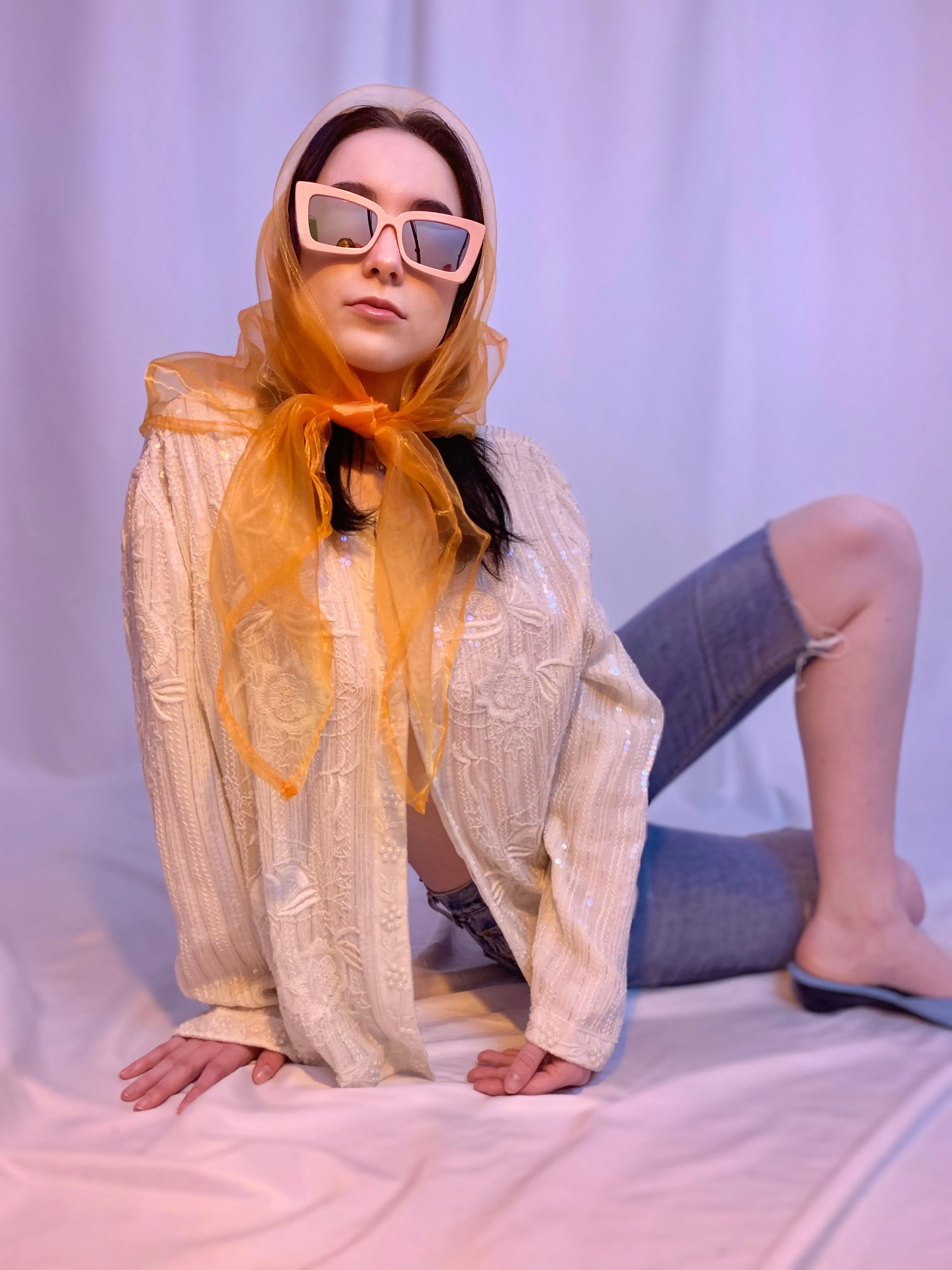 Large orange sheer square scarf