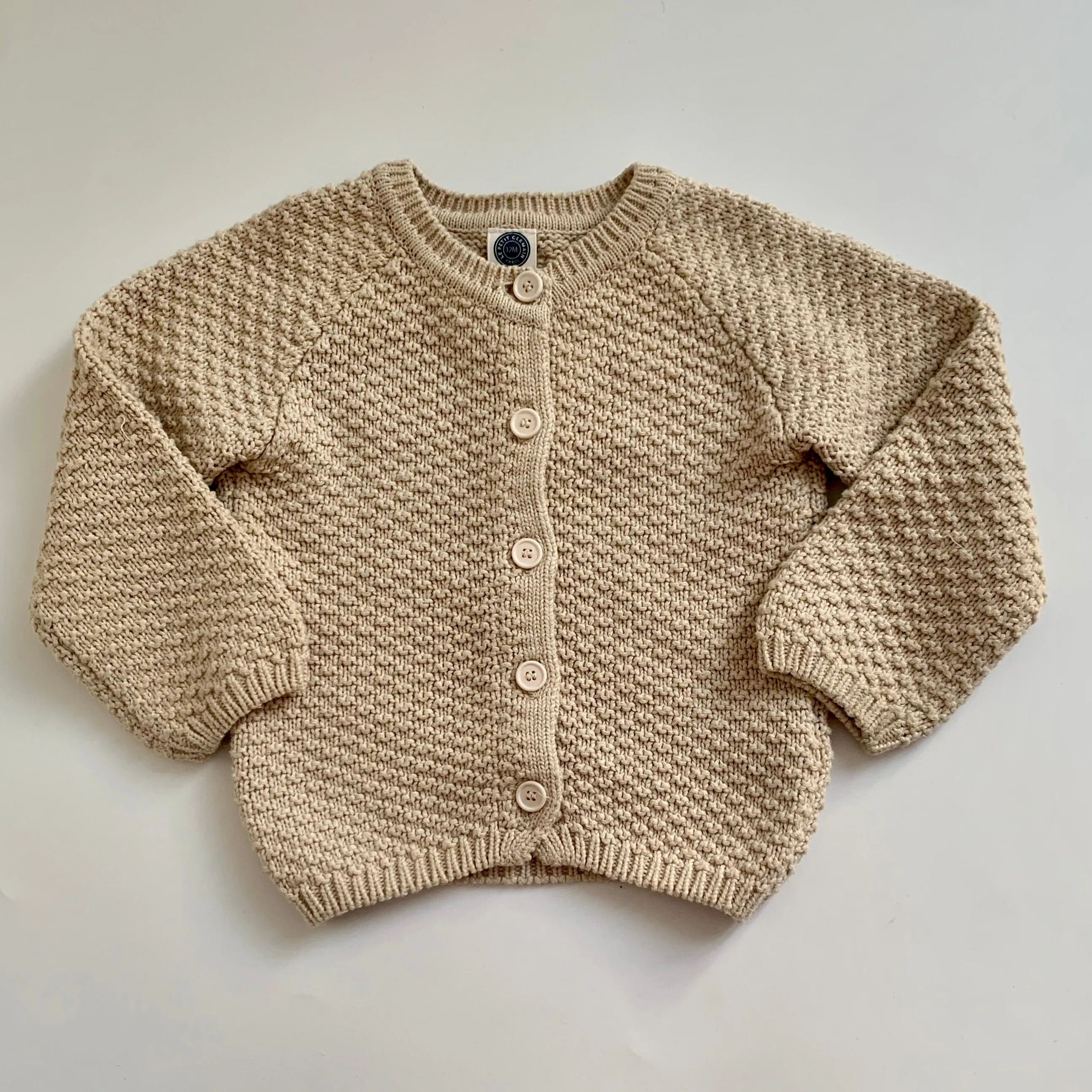 Le Petit Germain Ecru Cable Knit Cardigan: 12 Months