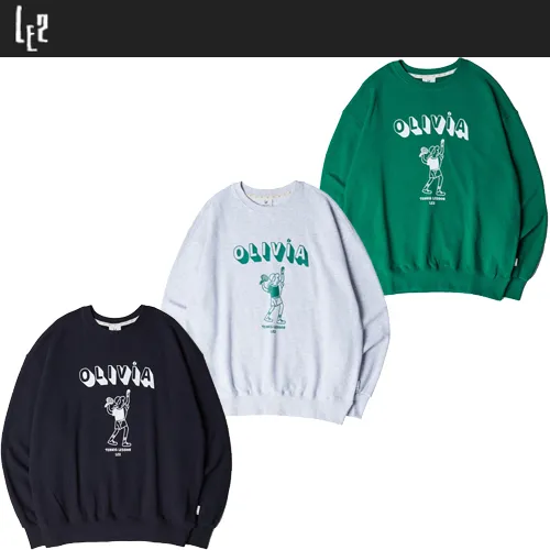 LE2  |Unisex Street Style Long Sleeves Logo Sweatshirts