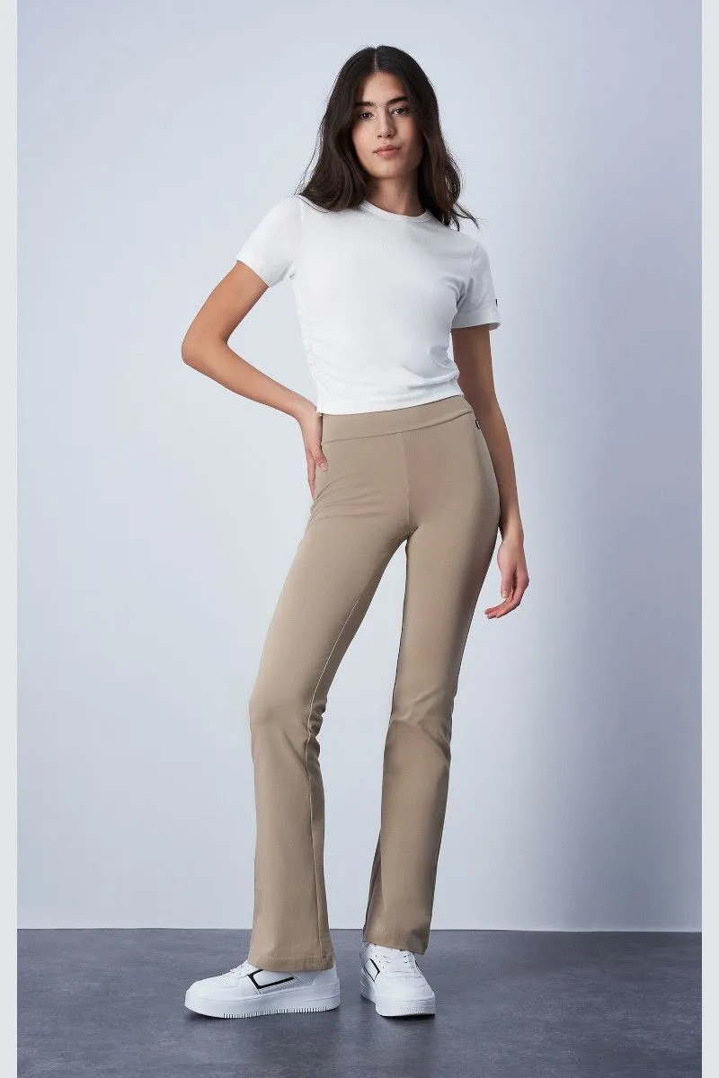 Leggings svasati con logo donna Beige