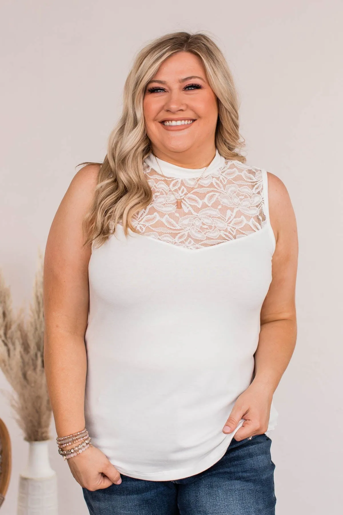 Let Your Hair Down Lace Top- Ivory