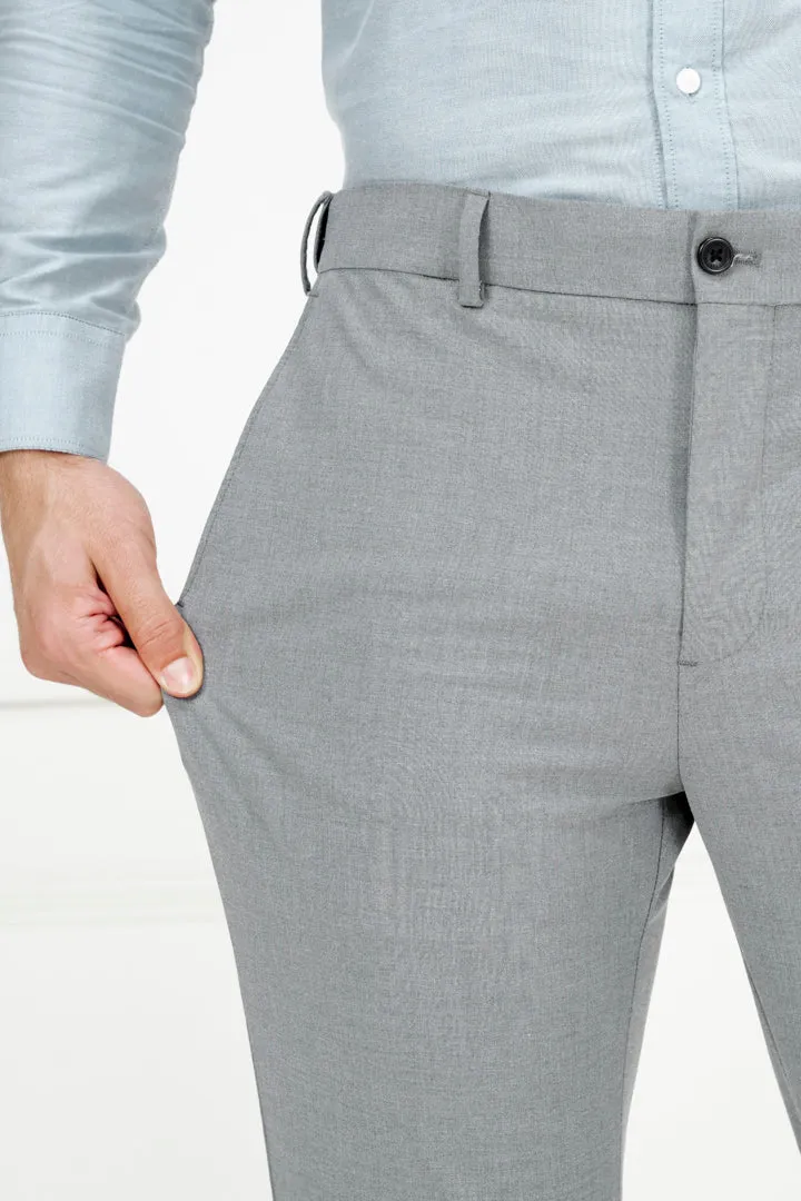 Light Grey Slim Fit Stretch Formal Pants