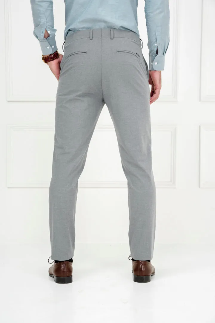 Light Grey Slim Fit Stretch Formal Pants