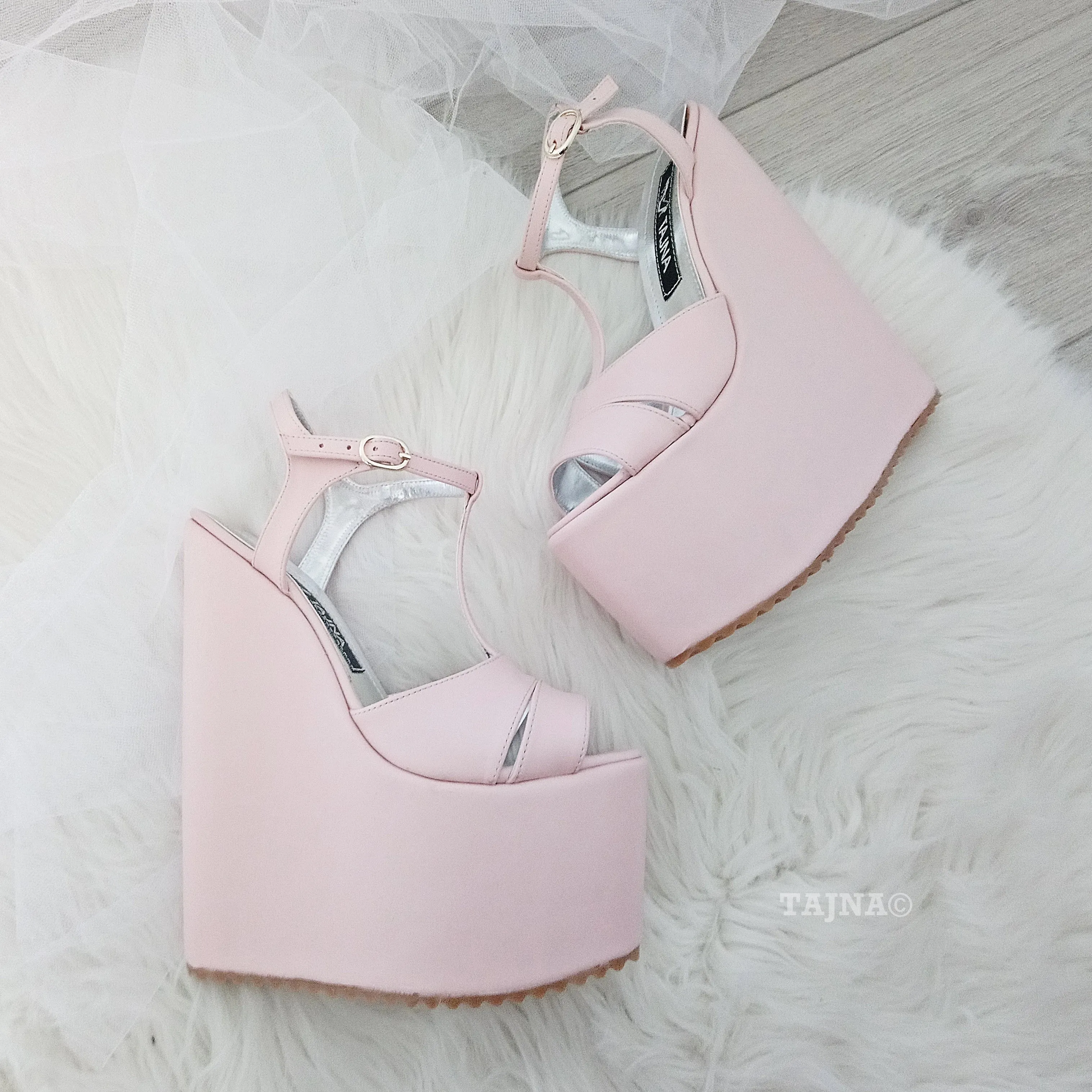 Light Pink Powder High Heel Wedge Shoes