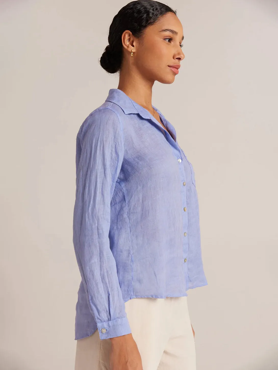 Linen Pocket Button Down Shirt - Peri Blue