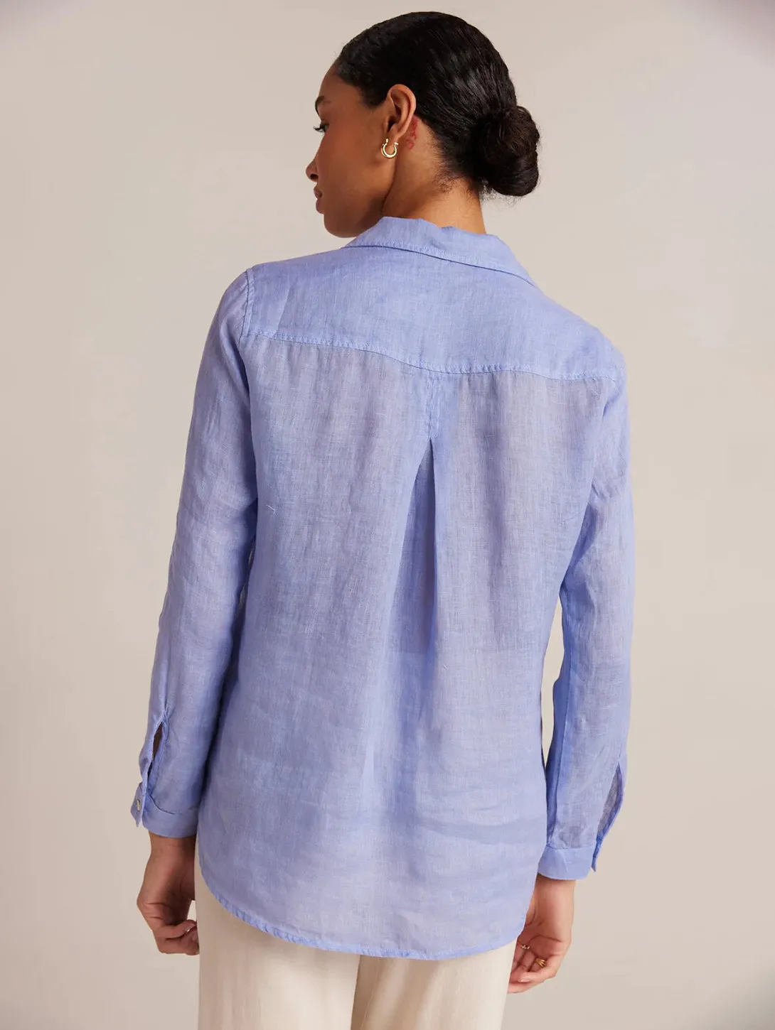 Linen Pocket Button Down Shirt - Peri Blue