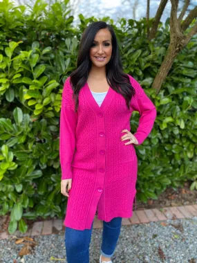 Lipstick Pink Premium Cable Knit Cardigan Vicky