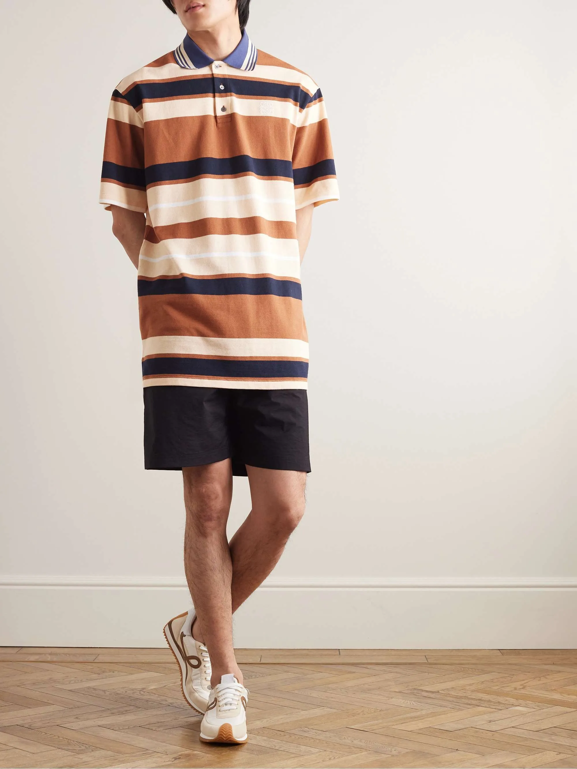 LOEWE  |Pullovers Stripes Linen Cotton Short Sleeves Logo Luxury