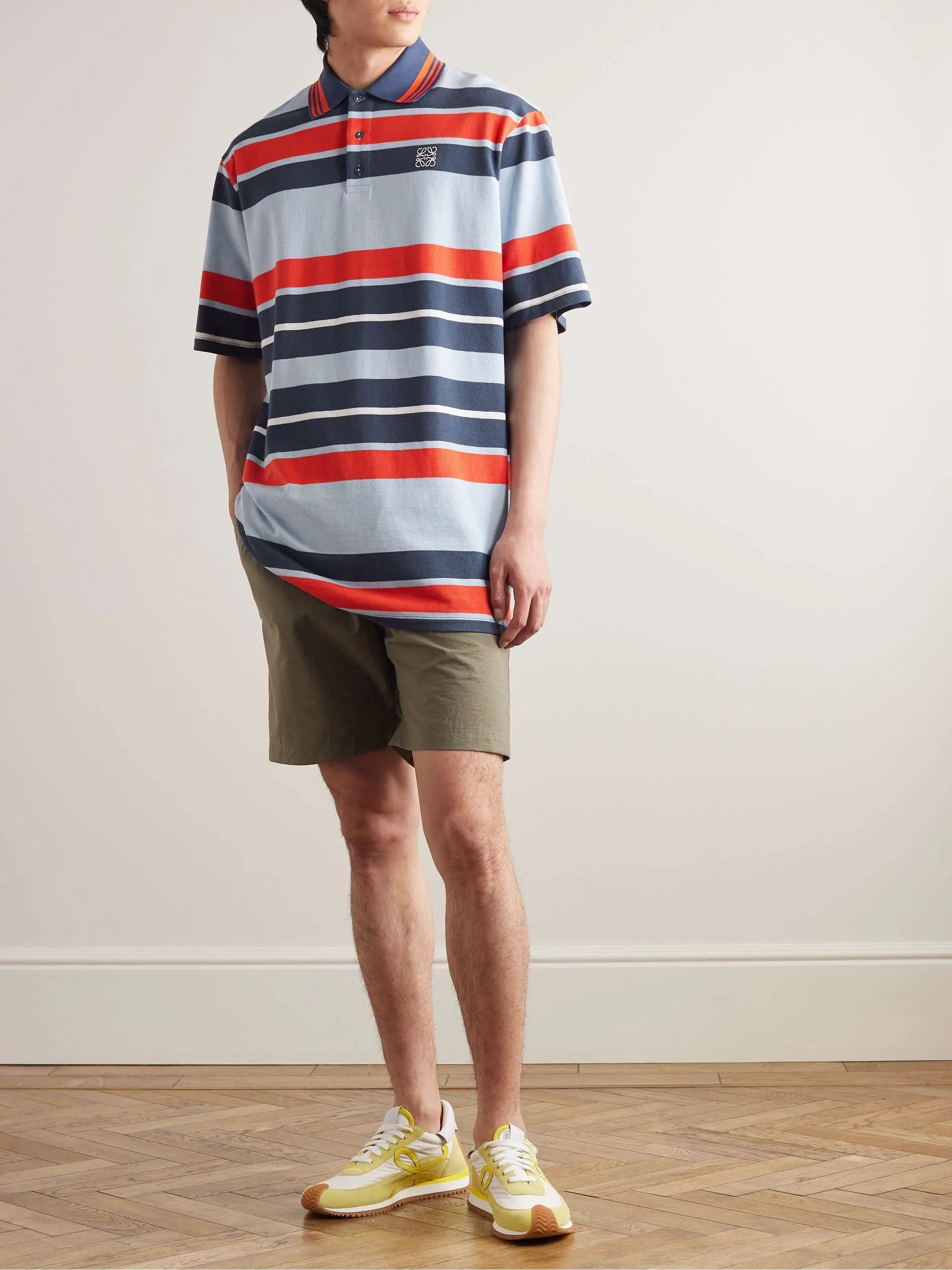 LOEWE  |Pullovers Stripes Linen Cotton Short Sleeves Logo Luxury