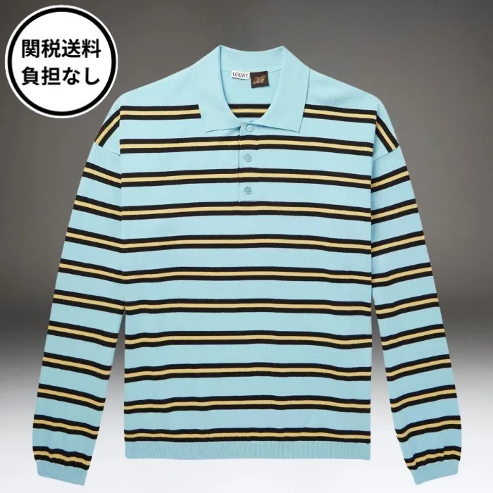 LOEWE  |Pullovers Stripes Long Sleeves Cotton Luxury Polos