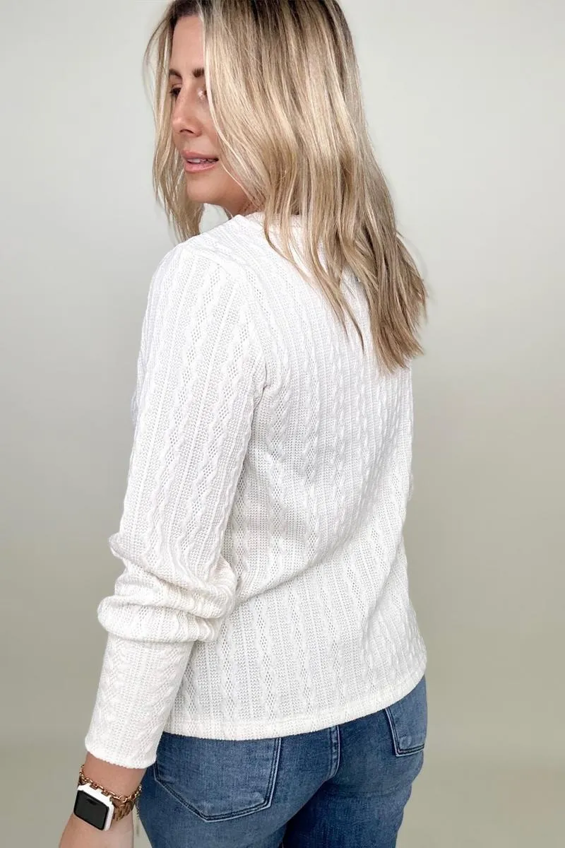 Long Sleeve Cable Knit Top**