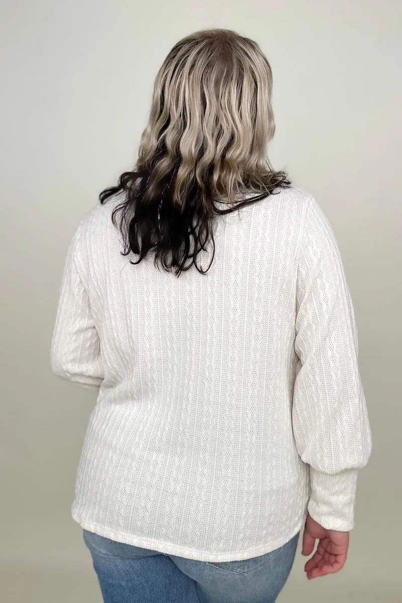 Long Sleeve Cable Knit Top**