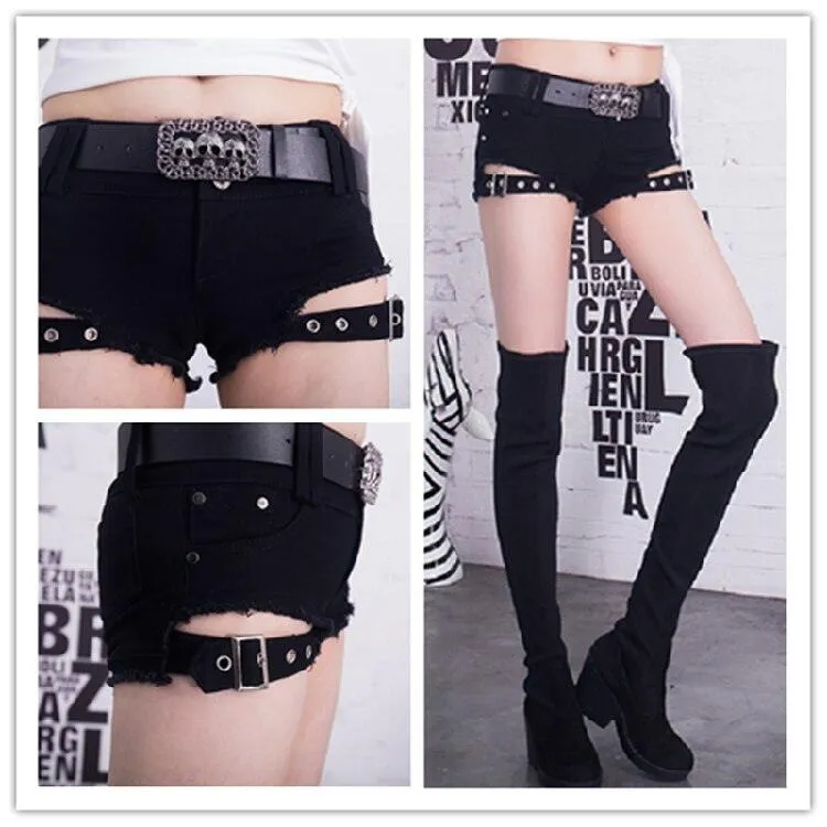 Low Waisted Lace-up Thin Denim Hot Pants