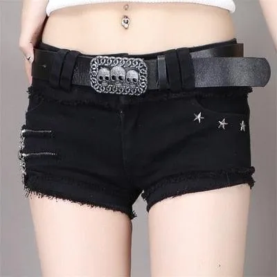 Low Waisted Lace-up Thin Denim Hot Pants