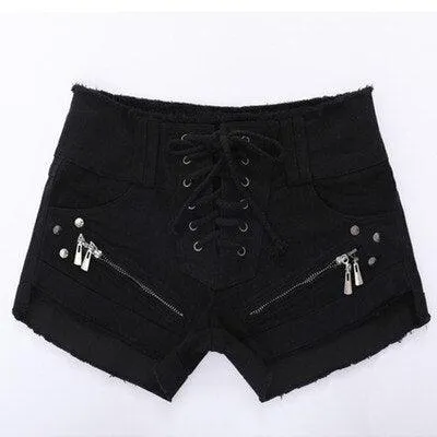 Low Waisted Lace-up Thin Denim Hot Pants