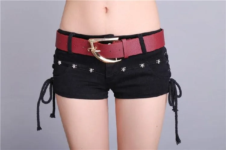 Low Waisted Lace-up Thin Denim Hot Pants