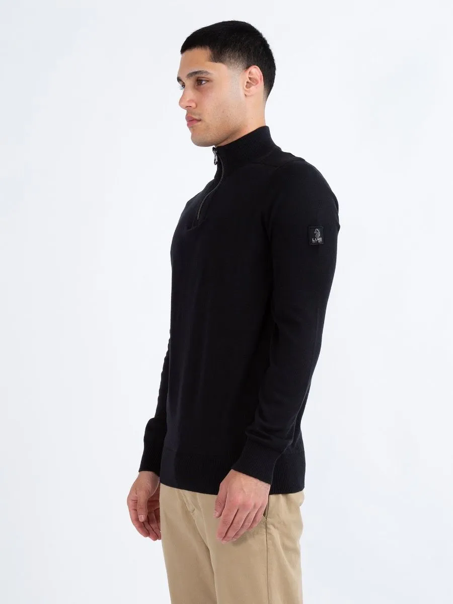 Luke 1977 Heddon Zip Neck Jumpers Black