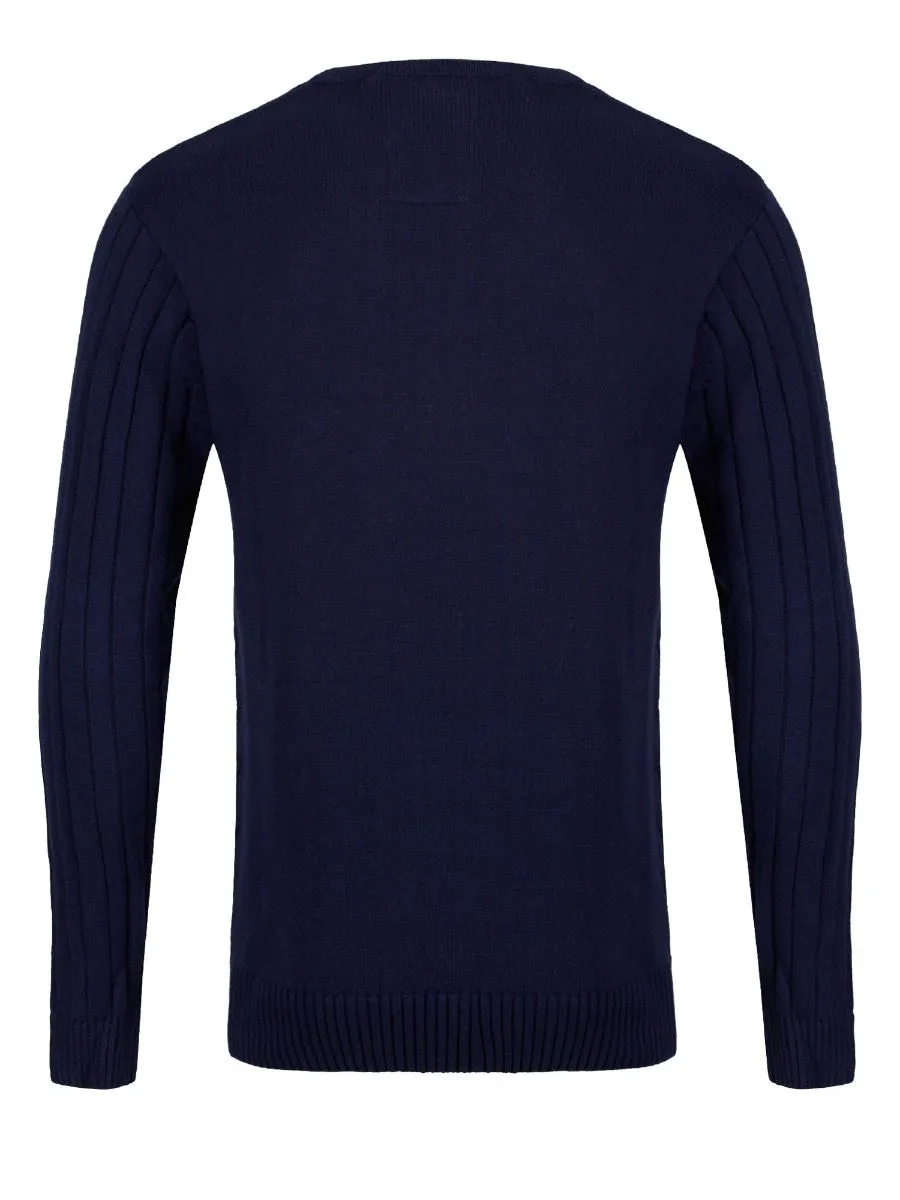 Luke 1977 Modern Crew Neck Jumpers Navy Blue