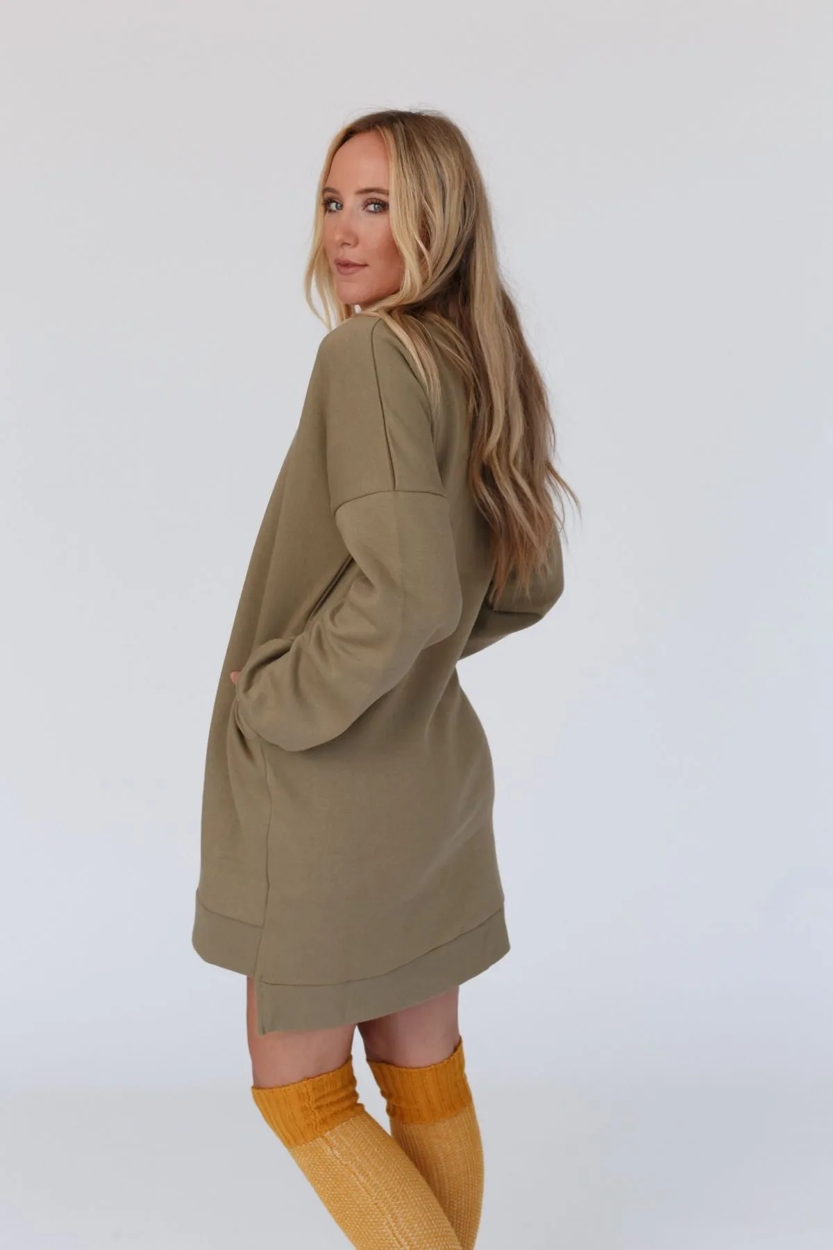 Luna Cozy Sweatshirt Dress - Khaki