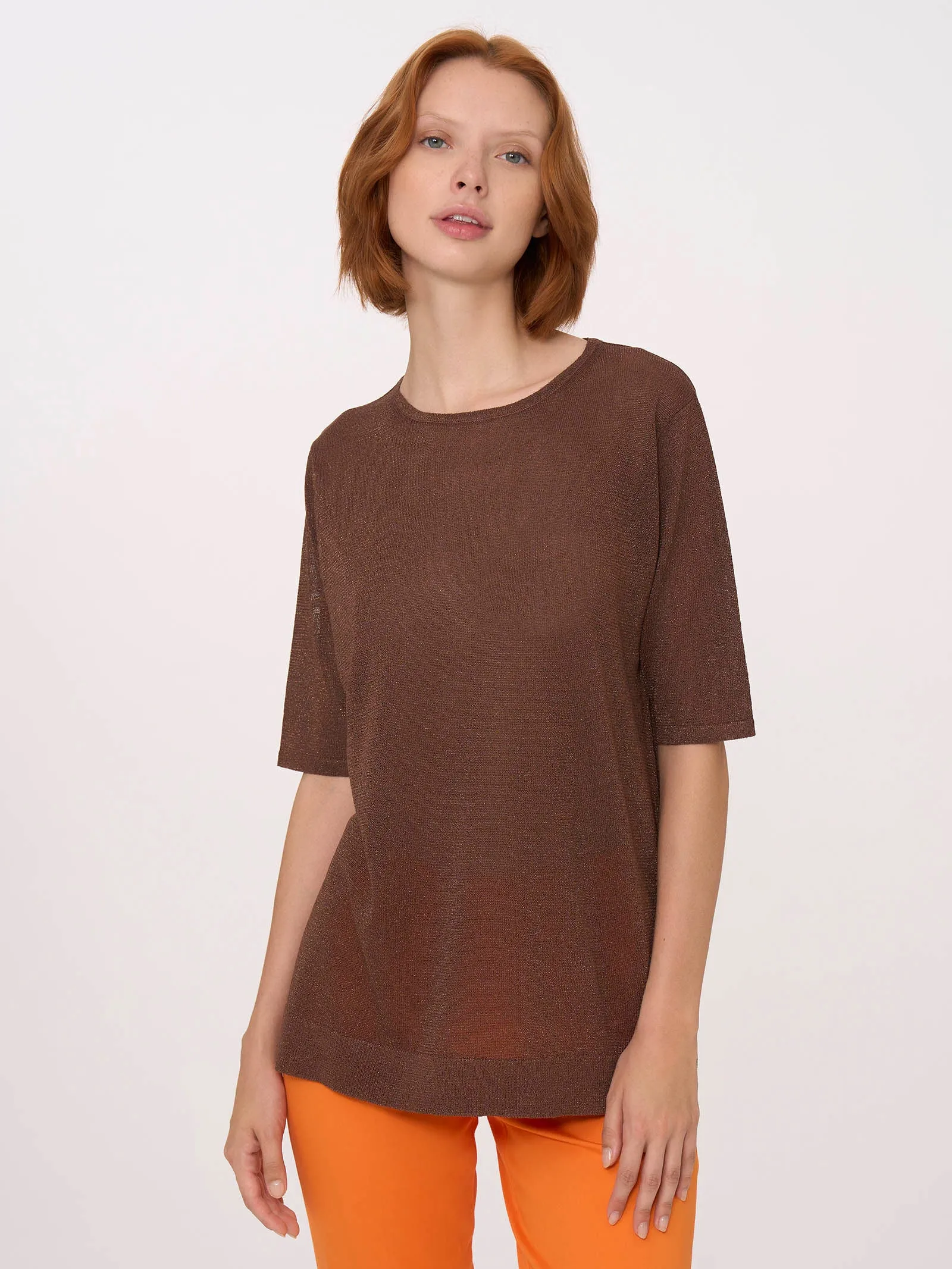 Maglia girocollo in Crêpe Lurex - Cappuccino