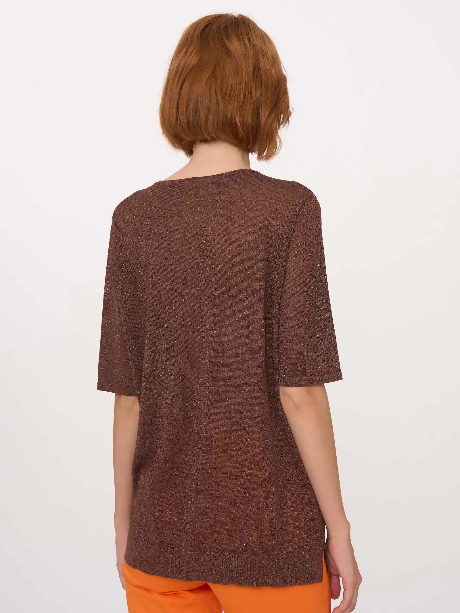 Maglia girocollo in Crêpe Lurex - Cappuccino