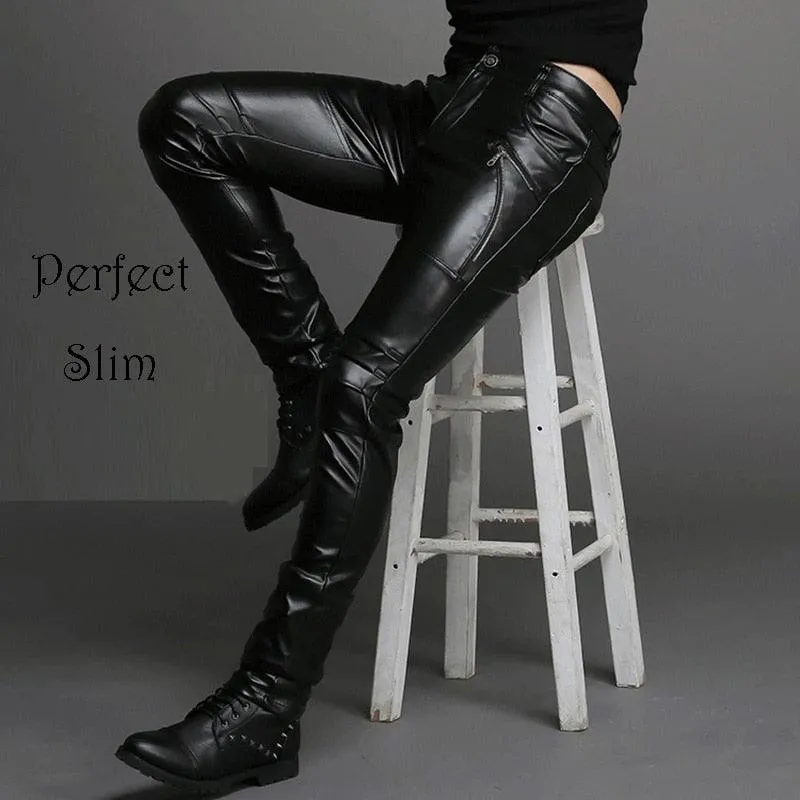 Men's Punk Style Skinny Lace Up Party Stage Performance Night Club Steampunk Faux PU Leather Pants