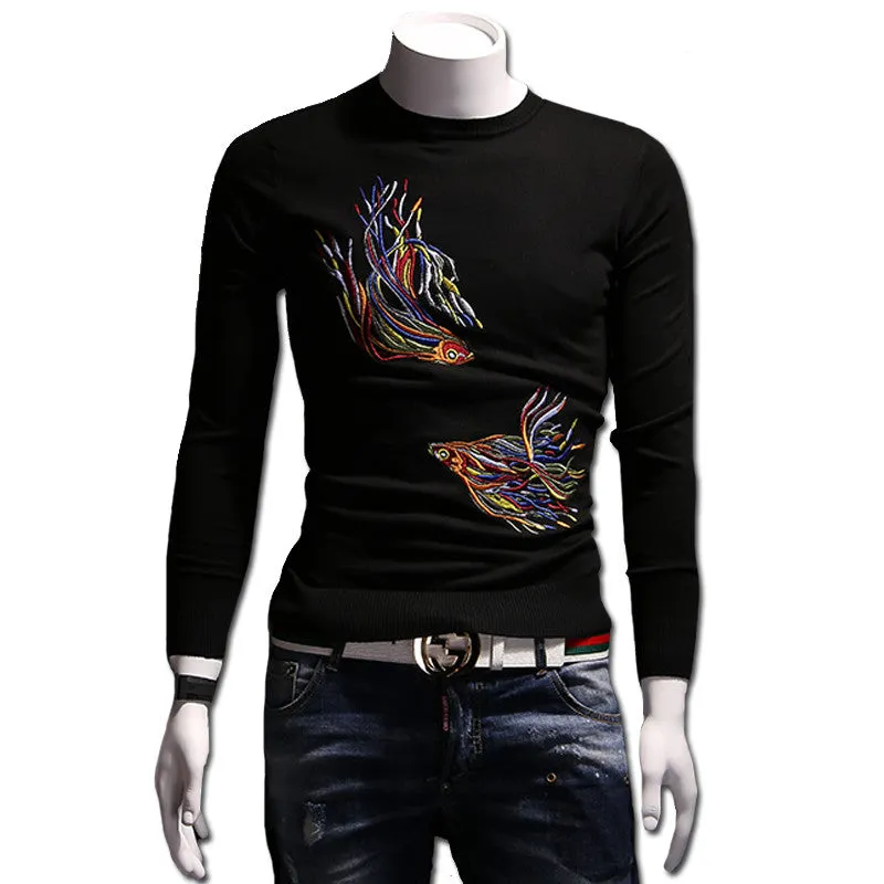 Menswear Hombre Floral Sweaters and Pullovers Men's Casual Slim Fit Long Sleeved O Neck Knitted Sweaters Men SM6