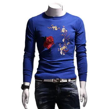 Menswear Hombre Floral Sweaters and Pullovers Men's Casual Slim Fit Long Sleeved O Neck Knitted Sweaters Men SM6