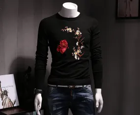 Menswear Hombre Floral Sweaters and Pullovers Men's Casual Slim Fit Long Sleeved O Neck Knitted Sweaters Men SM6