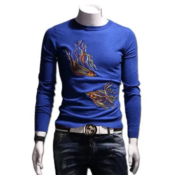 Menswear Hombre Floral Sweaters and Pullovers Men's Casual Slim Fit Long Sleeved O Neck Knitted Sweaters Men SM6