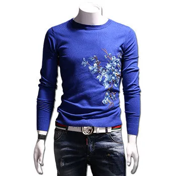 Menswear Hombre Floral Sweaters and Pullovers Men's Casual Slim Fit Long Sleeved O Neck Knitted Sweaters Men SM6