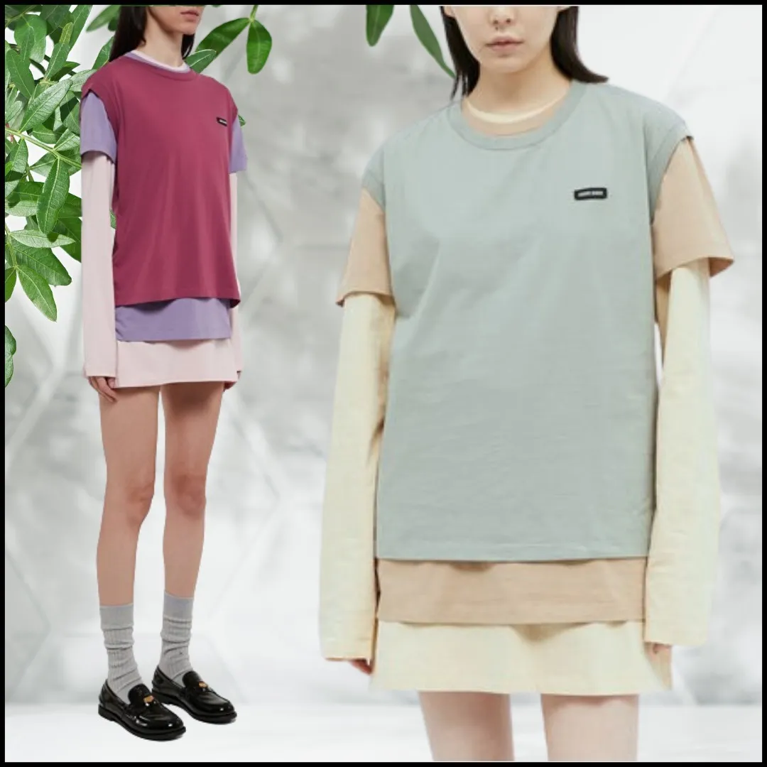 MiuMiu  |Crew Neck Sleeveless Long Sleeves Plain Cotton Short Sleeves