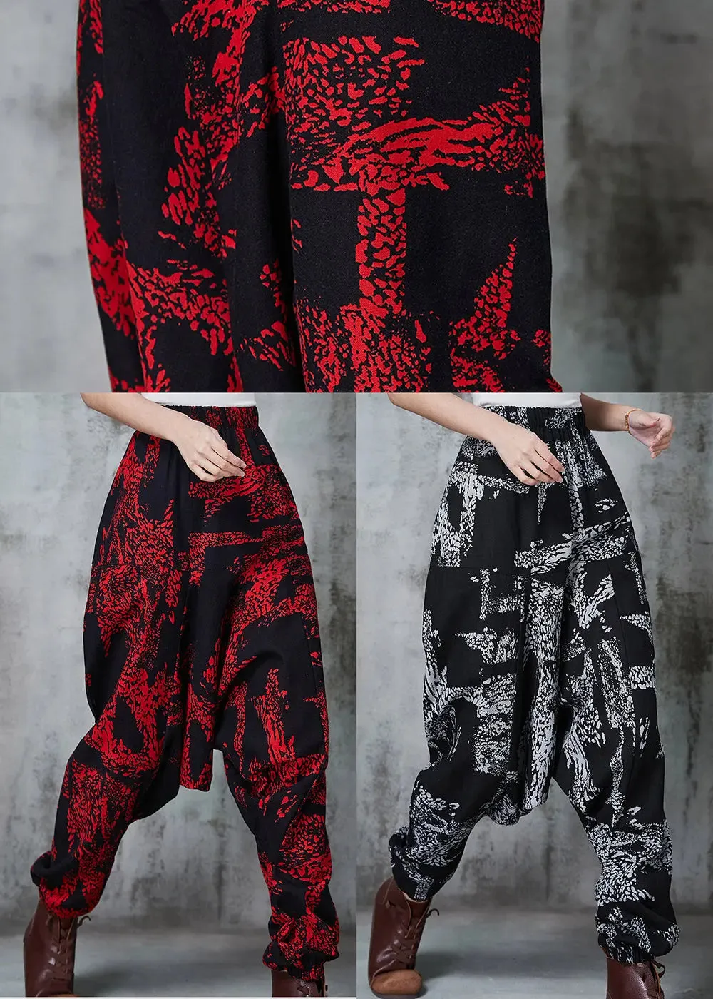 Modern Red Oversized Print Cotton Harem Pants Spring JK1011