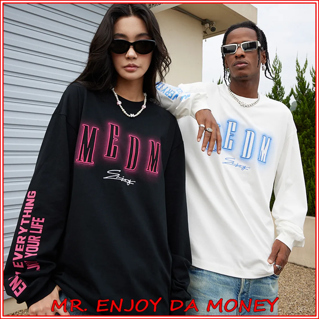 MR. ENJOY DA MONEY  |Crew Neck Unisex Street Style Long Sleeves Cotton Oversized