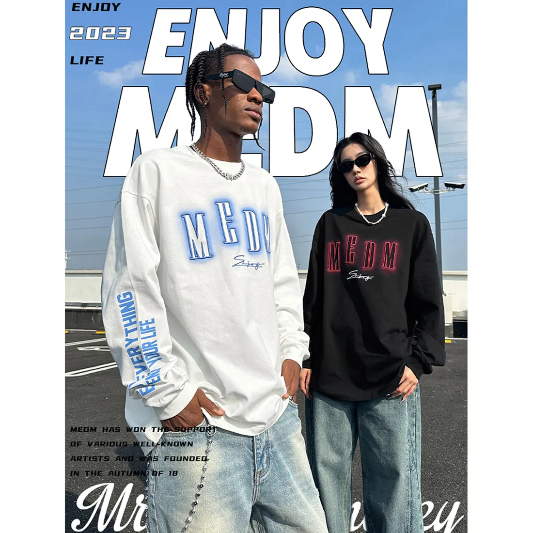 MR. ENJOY DA MONEY  |Crew Neck Unisex Street Style Long Sleeves Cotton Oversized