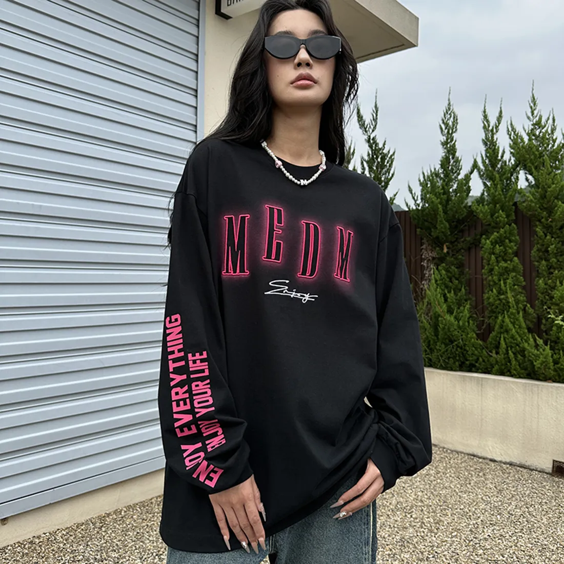 MR. ENJOY DA MONEY  |Crew Neck Unisex Street Style Long Sleeves Cotton Oversized