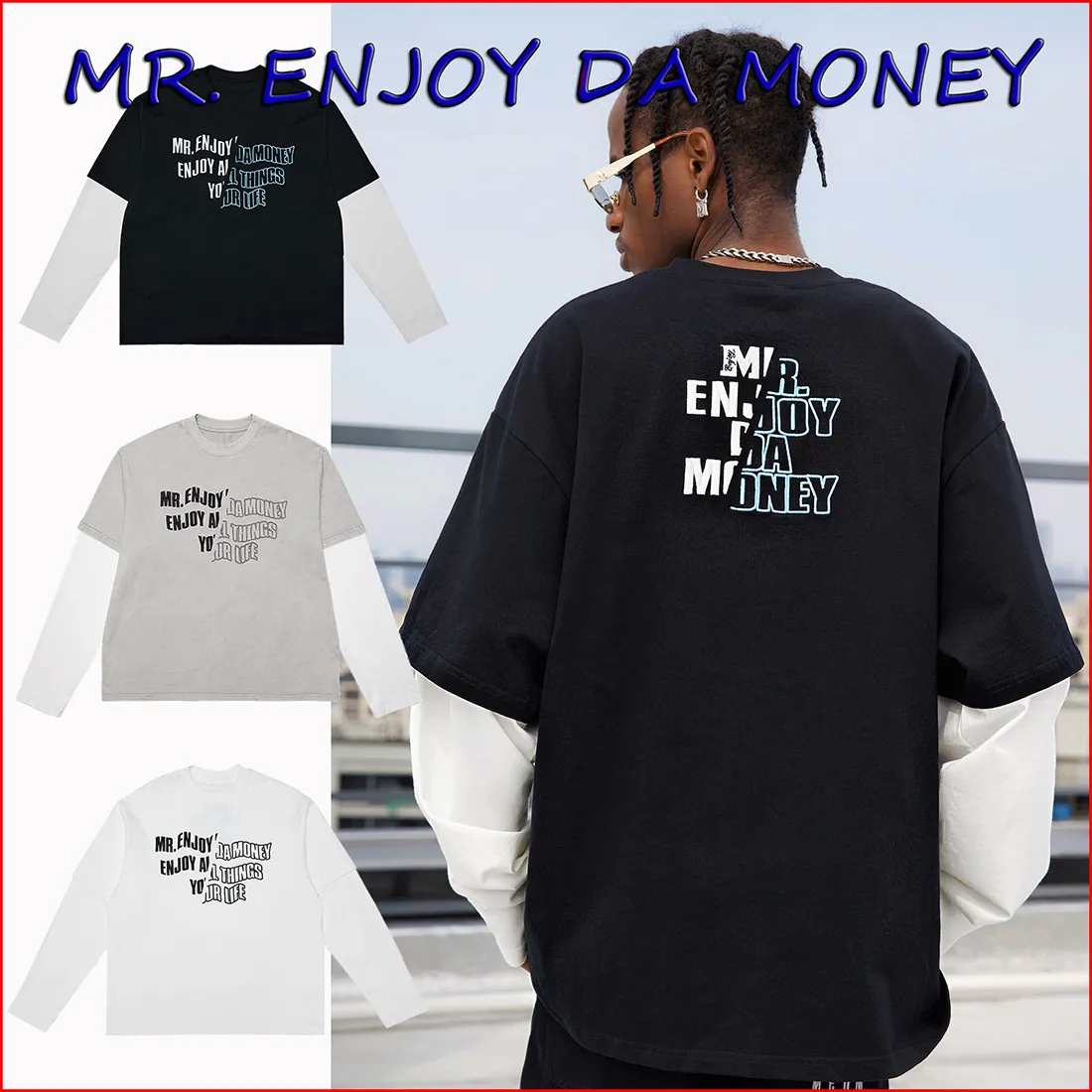 MR. ENJOY DA MONEY  |Crew Neck Unisex Street Style Long Sleeves Cotton