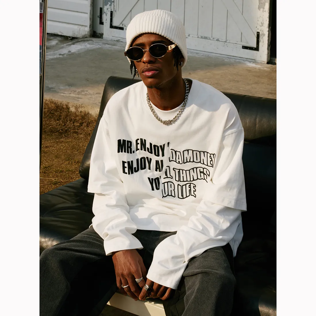 MR. ENJOY DA MONEY  |Crew Neck Unisex Street Style Long Sleeves Cotton