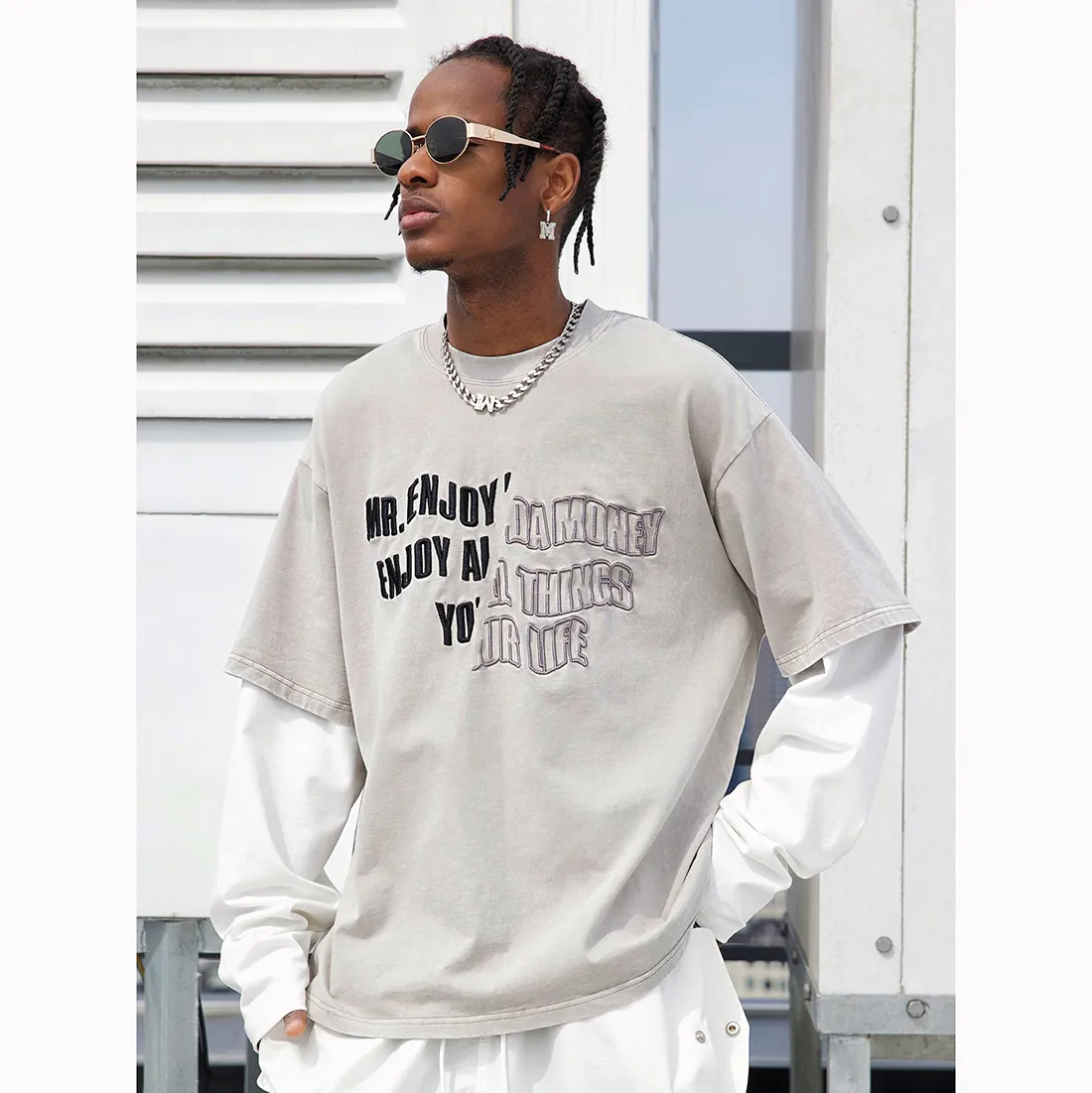 MR. ENJOY DA MONEY  |Crew Neck Unisex Street Style Long Sleeves Cotton