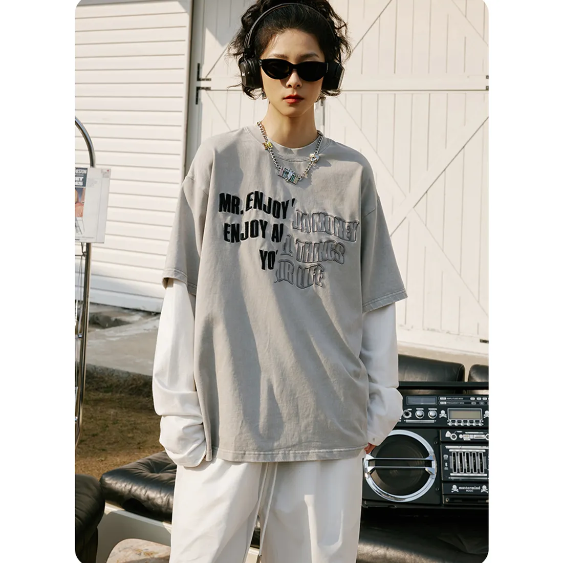 MR. ENJOY DA MONEY  |Crew Neck Unisex Street Style Long Sleeves Cotton