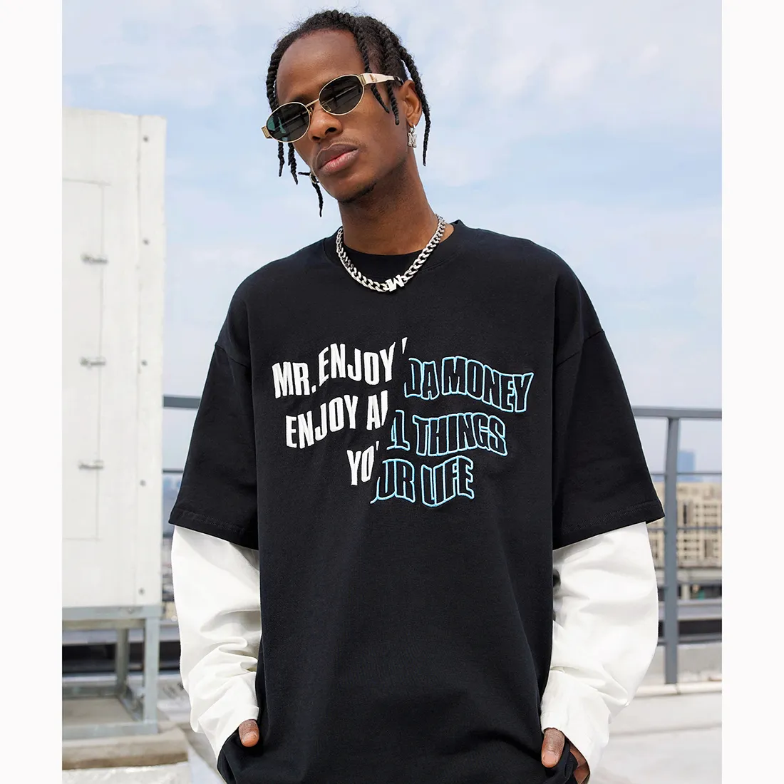 MR. ENJOY DA MONEY  |Crew Neck Unisex Street Style Long Sleeves Cotton