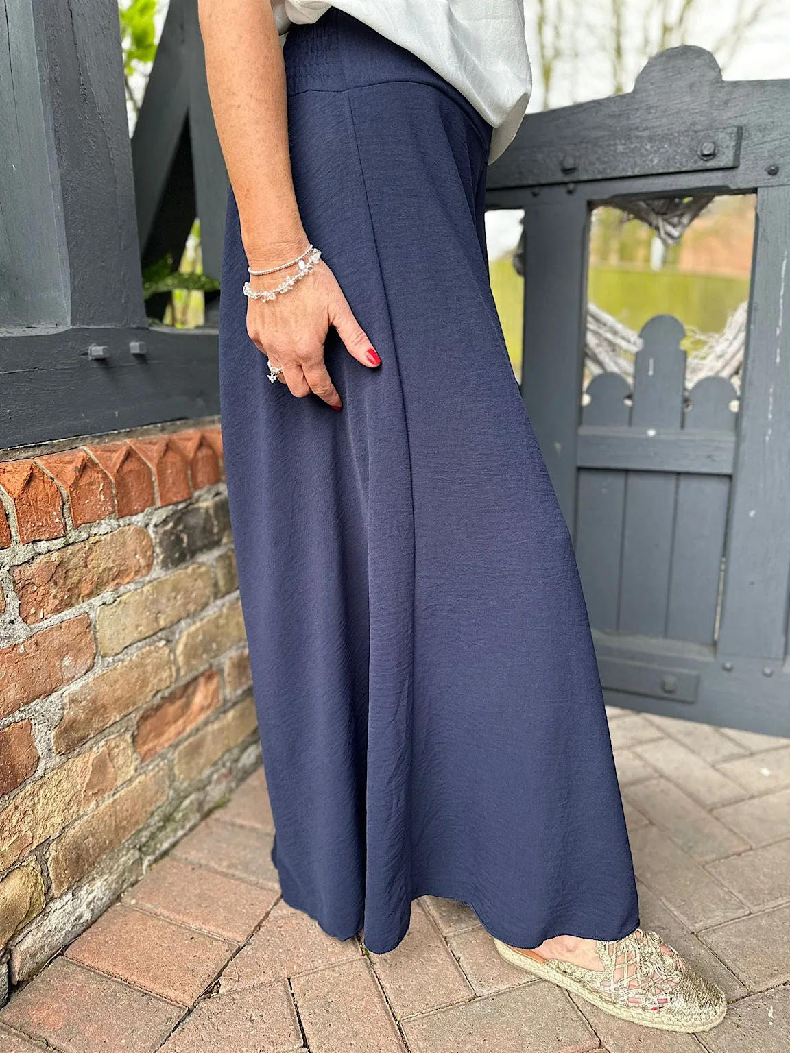 Navy Crepe Wide Leg Trousers