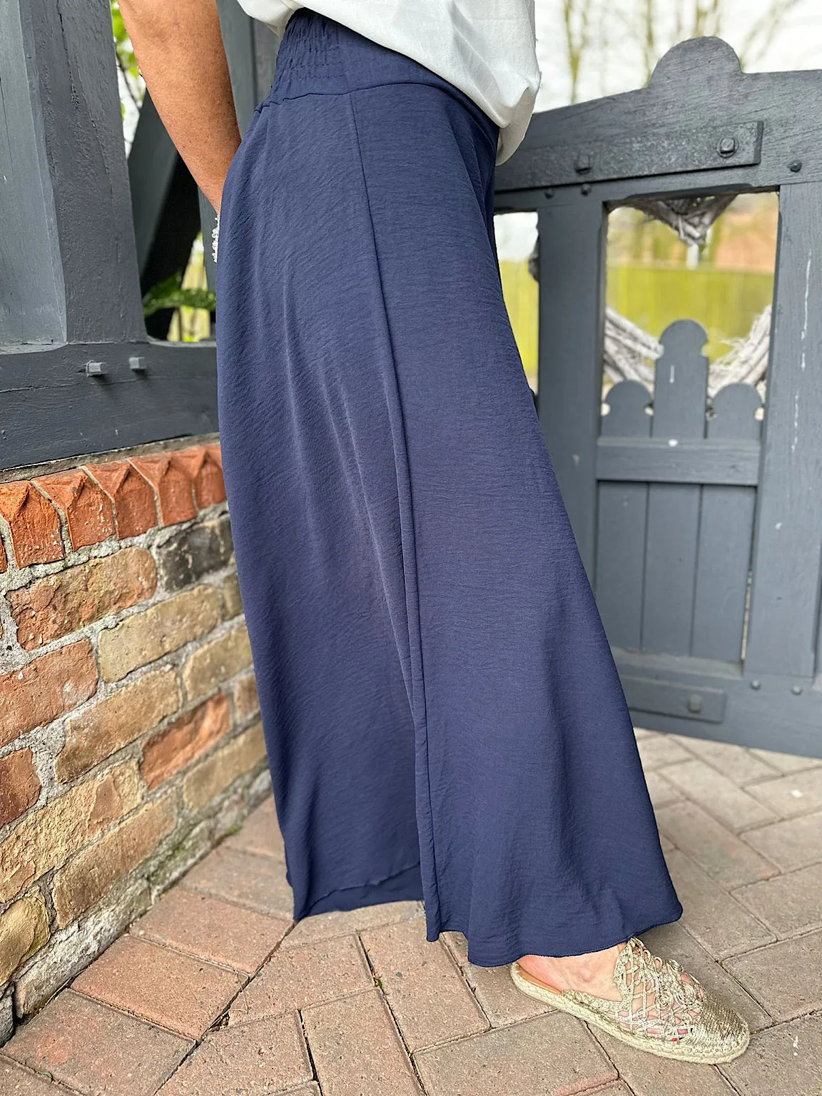 Navy Crepe Wide Leg Trousers