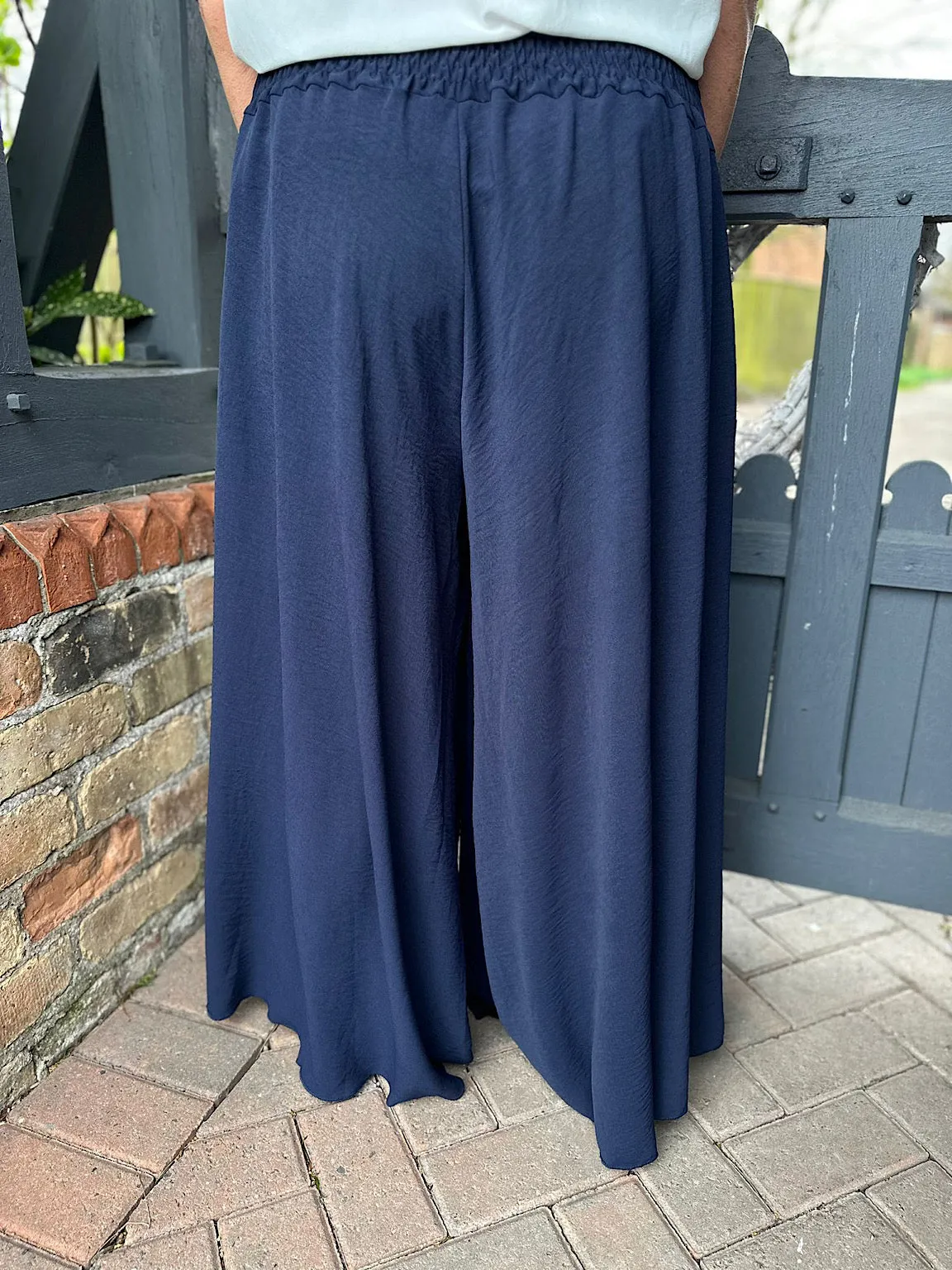 Navy Crepe Wide Leg Trousers