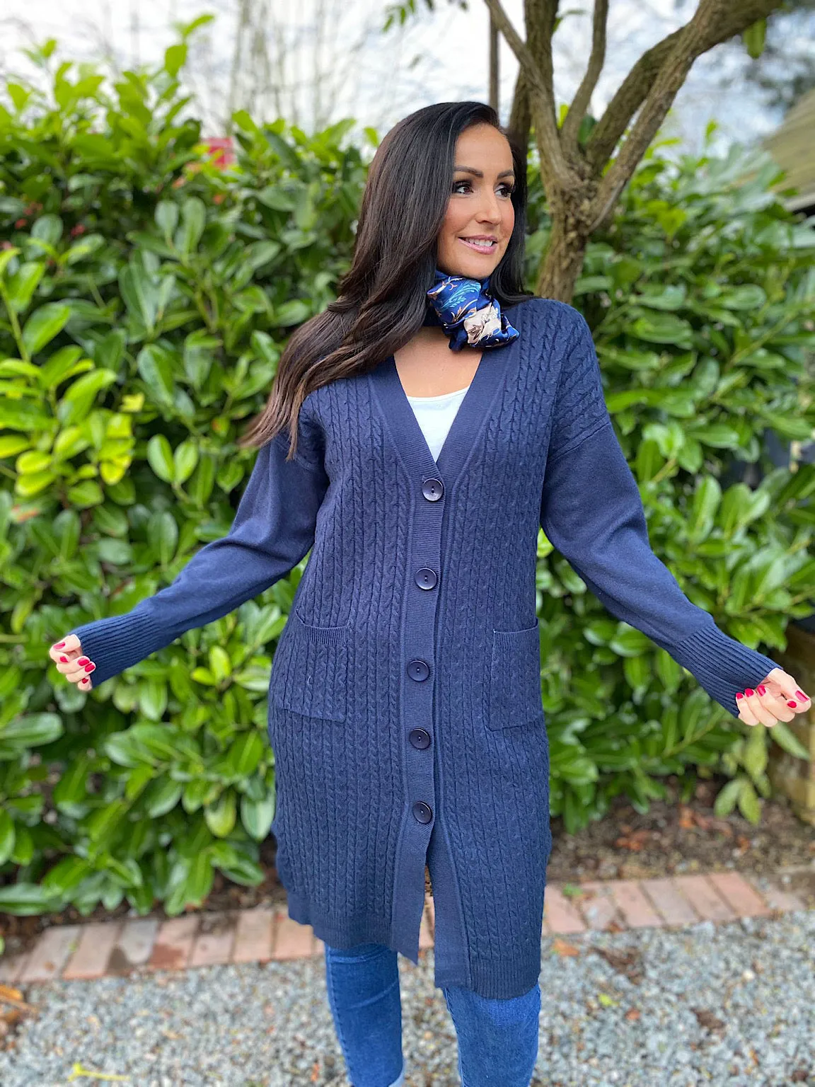 Navy Premium Cable Knit Cardigan Vicky