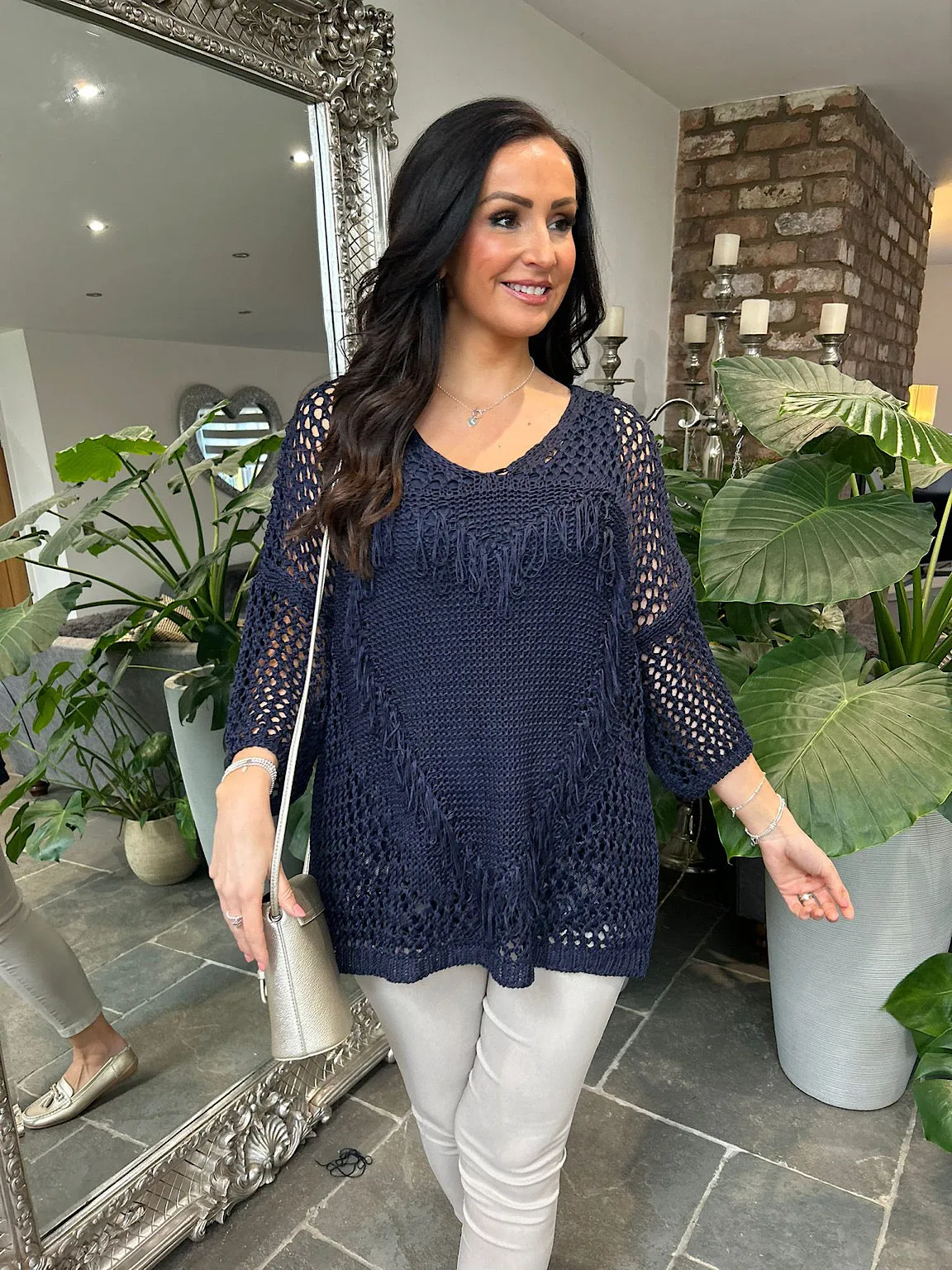 Navy Tassel Heart Knit Bianca