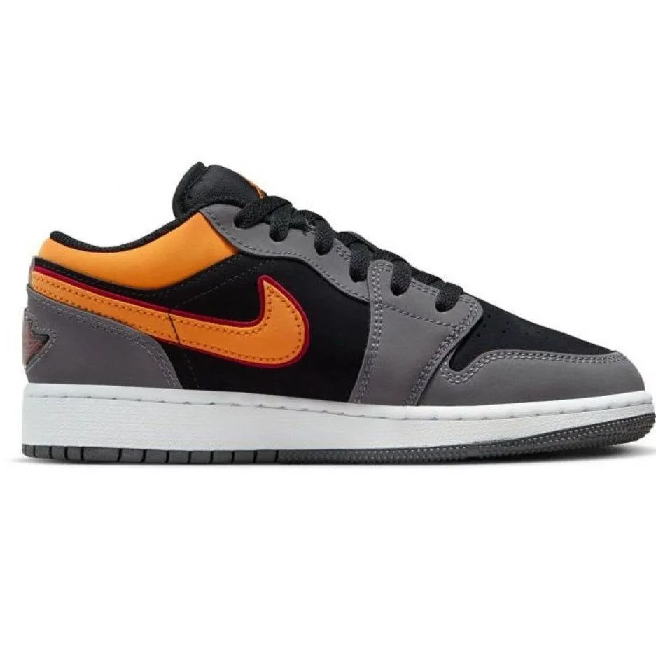 Nike Kid's Air Jordan 1 Low SE Shoes - Black / Vivid Orange / Light Graphite / Cardinal Red