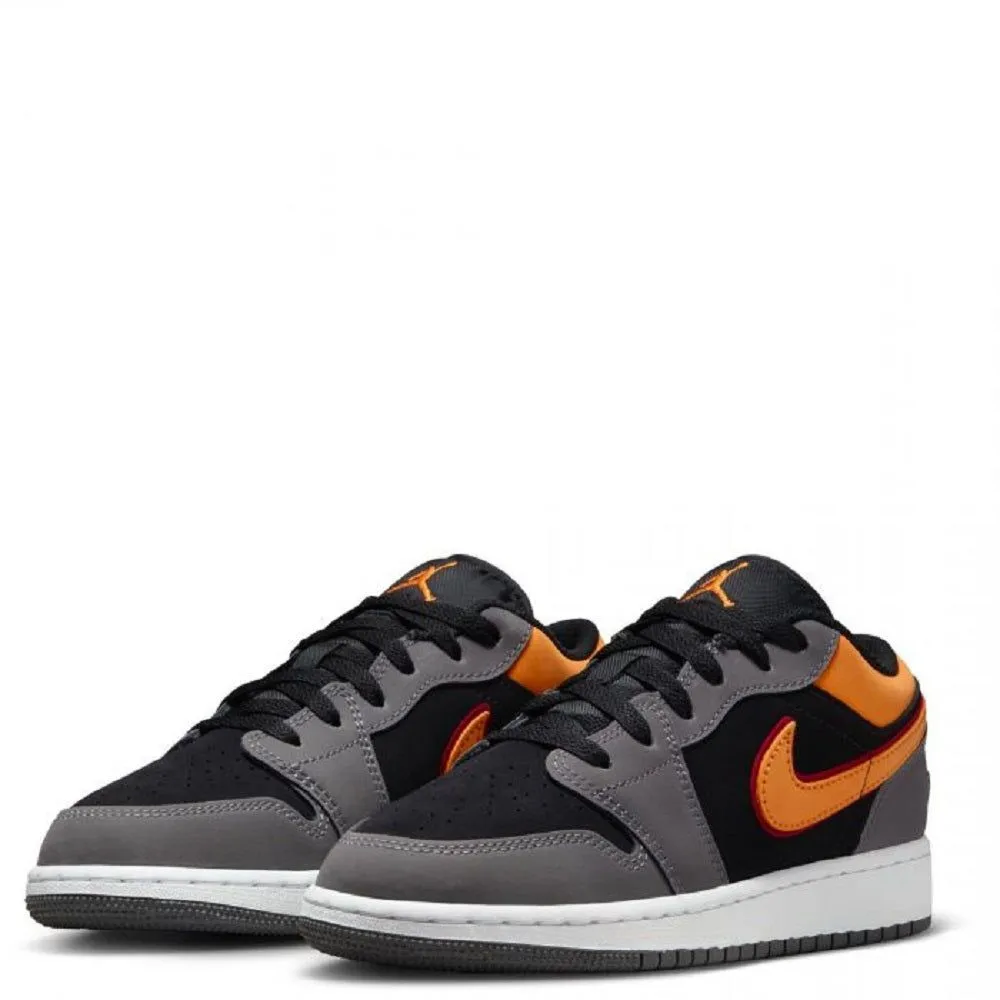 Nike Kid's Air Jordan 1 Low SE Shoes - Black / Vivid Orange / Light Graphite / Cardinal Red